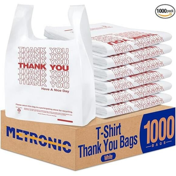1000 count white thank you plastic bags with handles retail grocery shopping bul - Picture 7 of 7